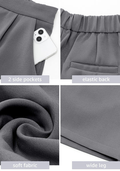 Gray Women's High Waisted Pleated Dress Shorts for Business and Casual Outfits