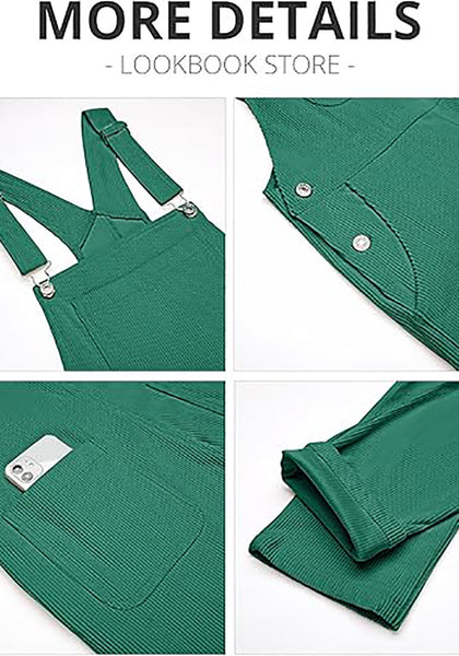 Alpine Green Womens Overalls Corduroy Bib Adjustable Straps Fashion Jumpsuit Overall for Women with Pocket