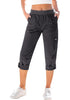 Dark Gray Women Waist High Waist Slight Stretch Capri Elastic Wais