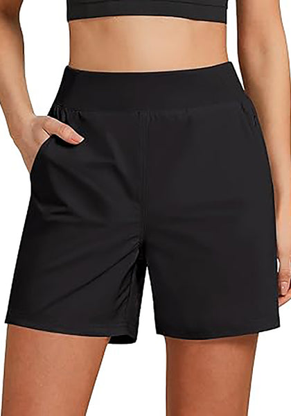 Black Women's Athletic Dri-Fit Gym Elastic Waist Relaxed Fit Running Shorts