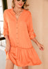 Orange Women's Brief Loose Denim Button Down Dress with Pockets