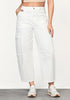 Cream White Women's Jeans Denim Relaxed Straight Ankle Length Barrel Cargo Pant