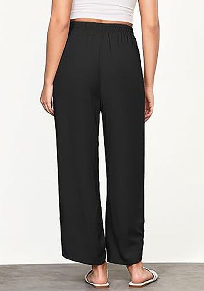 Black Women's Wide Leg Drawstring Harem Loose Permeable Palazzo Pant