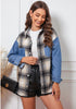 Khaki Plaid Women's Brief Button Down Denim Loose Plaid Flannel Shirt Coats Jackets