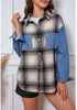 Khaki Plaid Women's Brief Button Down Denim Loose Plaid Flannel Shirt Coats Jackets