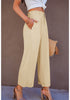 Khaki Women's High Waisted Wide Leg Capri Pants Linen Flowy Pleated Casual Cropped Trousers