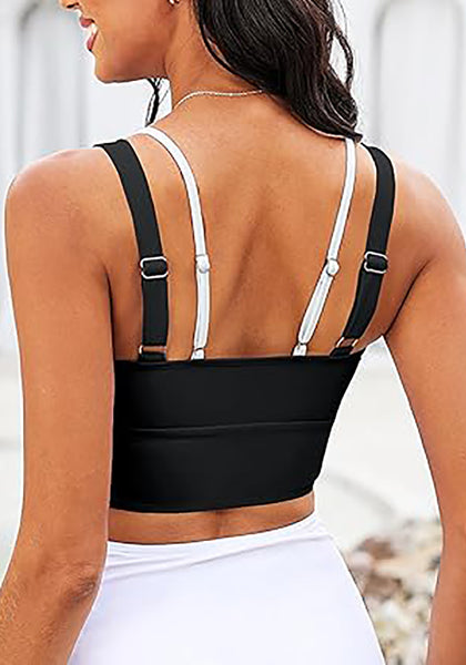 Black Women's Modest Padded Adjustable Swimwear Bikini Tops