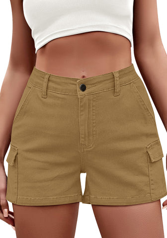 Khaki LookbookStore 2023 Cargo Shorts for Women High Waisted Casual Summer Stretchy Chino Shorts Short Cargos Colored Jeans