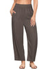 Coffee Brown Women's Casual High Waisted Lightweight Lounge Barrel Cropped Pants Soft Smocked Comfort Wear