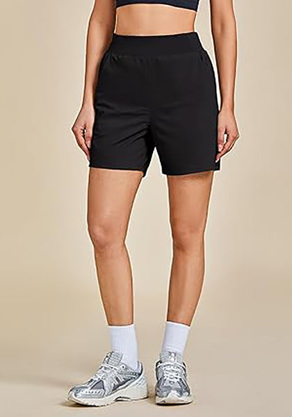 Black Women's Athletic Dri-Fit Gym Elastic Waist Relaxed Fit Running Shorts
