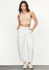 Cream White Women's Jeans Denim Relaxed Straight Ankle Length Barrel Cargo Pant