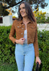 Brown Women's Basic Long Sleeves Fitted Denim Cropped Jacket