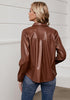 Rustic Brown Women's Faux Leather Street Style Long Sleeves Vegan Moto Biker Coat