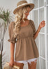 Tawny Brown Blouses for Women Business Causal Peplum Dressy Tops Ruffle Puff Sleeve Elegant Work Tunic