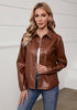 Rustic Brown Women's Faux Leather Street Style Long Sleeves Vegan Moto Biker Coat