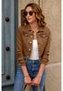 Brown Women's Basic Long Sleeves Fitted Denim Cropped Jacket