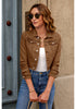 Brown Women's Basic Long Sleeves Fitted Denim Cropped Jacket