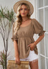 Tawny Brown Blouses for Women Business Causal Peplum Dressy Tops Ruffle Puff Sleeve Elegant Work Tunic