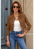Brown Women's Basic Long Sleeves Fitted Denim Cropped Jacket
