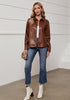 Rustic Brown Women's Faux Leather Street Style Long Sleeves Vegan Moto Biker Coat