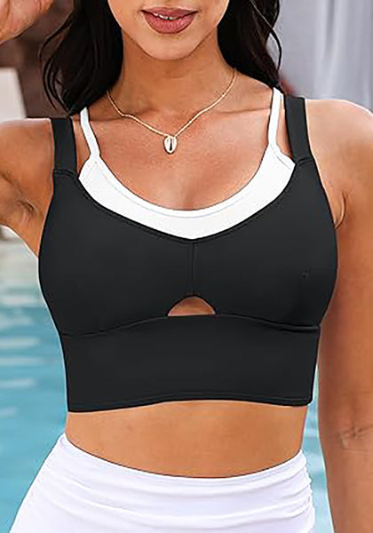 Black Women's Modest Padded Adjustable Swimwear Bikini Tops