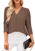 Brownie Women's Casual Office Outfit 3/4 Puff Sleeve Button-Down Shirts
