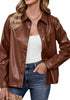 Rustic Brown Women's Faux Leather Street Style Long Sleeves Vegan Moto Biker Coat