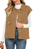 Almond Brown Women's Casual Oversized Button Down Sleeveless Jean Jacket with Pockets
