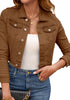 Brown Women's Basic Long Sleeves Fitted Denim Cropped Jacket