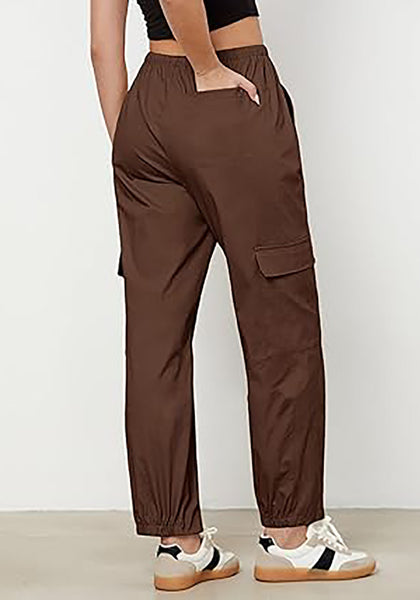 Brown Women's Relaxed Fit Drawstring Regular Full Length Hiking Casual Baggy Pant