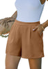 Almond Brown Women's High Waisted Pleated Dress Shorts for Business and Casual Outfits