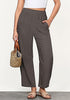 Coffee Brown Women's Casual High Waisted Lightweight Lounge Barrel Cropped Pants Soft Smocked Comfort Wear