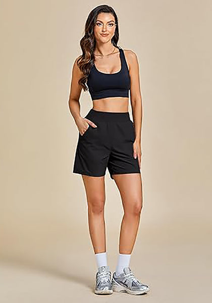 Black Women's Athletic Dri-Fit Gym Elastic Waist Relaxed Fit Running Shorts