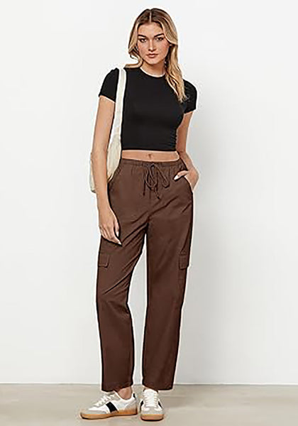 Brown Women's Relaxed Fit Drawstring Regular Full Length Hiking Casual Baggy Pant