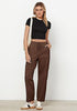 Brown Women's Relaxed Fit Drawstring Regular Full Length Hiking Casual Baggy Pant