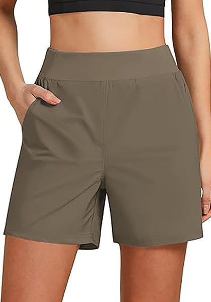 Dark Olive Women's Athletic Dri-Fit Gym Elastic Waist Relaxed Fit Running Shorts