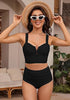 Black Bikini Tops for Women's Midkini Padded Ruffle V-Neck Swimwear Tankini Top