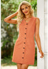 Hawaiian Sunset Women Sleeveless V Neck Button Down Frayed Hem Short Denim Dress