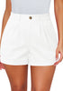 White Women's High Waist Back Elastic Waist Shorts Cuffed Hem Short Pants