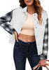 Off White + Black Plaid Women's Denim Oversized Plaid Shacket Jacket Vintage Shirt Jackets