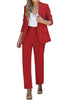 Red Women's Blazer Set Business Casual Full Fit Blazer Jackets and Straight Pant Suits with Pockets
