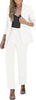 Cream White Women's Blazer Set Business Casual Full Fit Blazer Jackets and Straight Pant Suits with Pockets