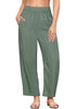 Olive Green Women's Casual High Waisted Lightweight Lounge Barrel Cropped Pants Soft Smocked Comfort Wear