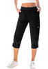 Black Women Waist High Waist Slight Stretch Capri Elastic Wais