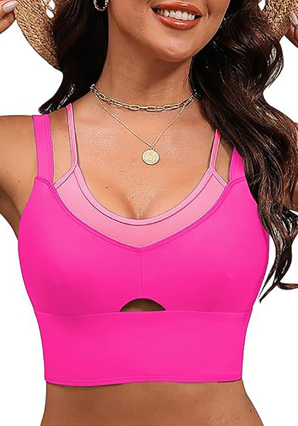 Pink Block Women's Modest Padded Adjustable Swimwear Bikini Tops