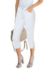 White Women's High Waisted Skinny Ripped Denim Jeans Distressed Capris Pants