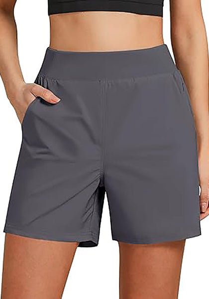 Ebony Gray Women's Athletic Dri-Fit Gym Elastic Waist Relaxed Fit Running Shorts