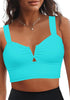 Aqua Blue Bikini Tops for Women's Midkini Padded Ruffle V-Neck Swimwear Tankini Top