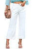 Cream White 2024 Women's High Waisted Long Denim Wide Leg Pockets Cropped Pants Jeans Trouser
