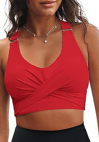 Red Women's Adjustable Strap Bikini Top Criss Cross Padded V-Neck Sexy Swimwear Swim Tops